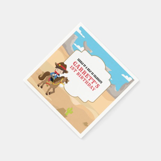 かわいいカウボーイの1歳誕生日パーティー スタンダードカクテルナプキン (角)