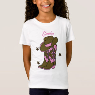 かわいいカウボーイガールズ ピンク ブラウン 名前 Tシャツ