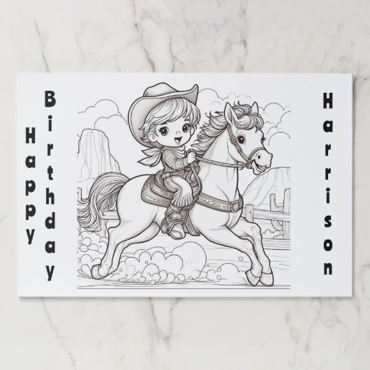 かわいいカウボーイキッドを馬の色にランチョンマット ペーパーパッド (正面)