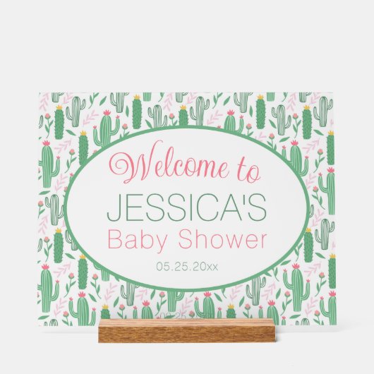 かわいいカウボーイサボテンフローラベビーシャワーへようこそ アクリルサイン (正面)