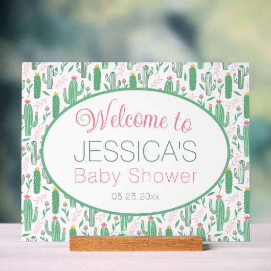 かわいいカウボーイサボテンフローラベビーシャワーへようこそ アクリルサイン (ニュートラル)