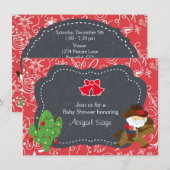 かわいいカウボーイサンタと馬のホリデーベイビーシャワー 招待状 (正面/裏面)