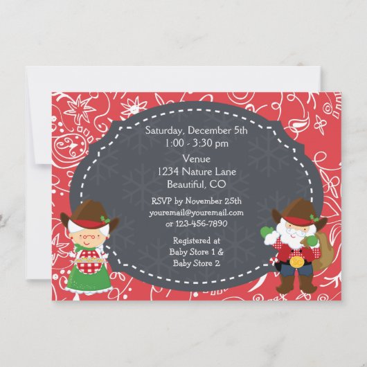 かわいいカウボーイサンタと馬の休日ベビーシャワー 招待状 (裏面)