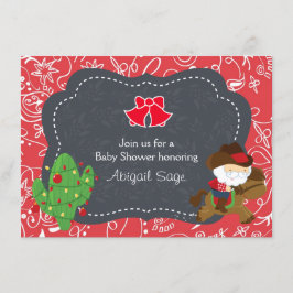 かわいいカウボーイサンタと馬の休日ベビーシャワー 招待状