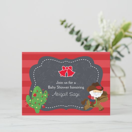 かわいいカウボーイサンタと馬クリスマスベビーシャワー 招待状 (スタンド正面)
