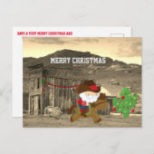 かわいいカウボーイサンタ乗馬西クリスマス シーズンポストカード (正面/裏面)