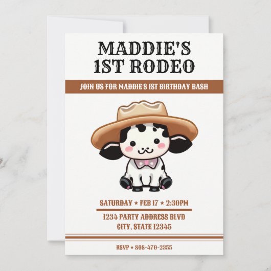 かわいいカウボーイハット1st誕生日パーティー 招待状 (正面)