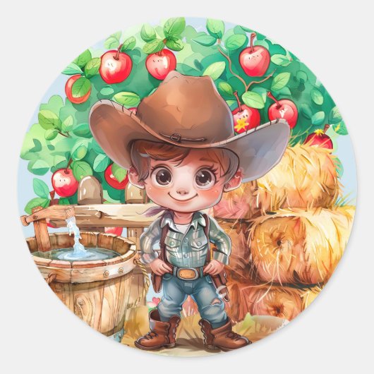 かわいいカウボーイファーム1st.誕生日パーティー ラウンドシール (正面)