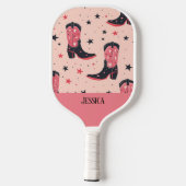 かわいいカウボーイブーツ継ぎ目のないパターン ピックルボールラケット (裏面)