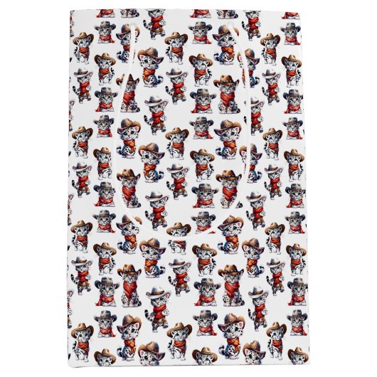 かわいいカウボーイユキヒョウ ミディアムペーパーバッグ (正面)