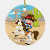 かわいいカウボーイ乗馬少年クリスマスの飾り セラミックオーナメント (正面)