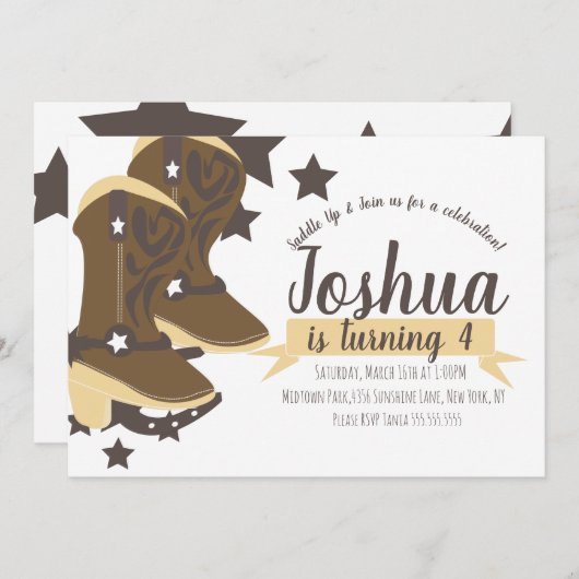 かわいいカウボーイ誕生日パーティーのスター 招待状 (正面/裏面)