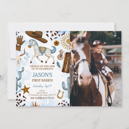 かわいいカウボーイ誕生日フォト招待状 招待状 (正面)
