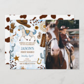 かわいいカウボーイ誕生日フォト招待状 招待状 (正面/裏面)