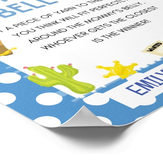 かわいいカウボーイ赤ちゃんシャワーゲームサイン ポスター (角)