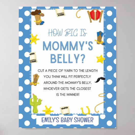 かわいいカウボーイ赤ちゃんシャワーゲームサイン ポスター (正面)