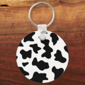 かわいいカウボーイ黒と白のファーム牛プリント キーホルダー (正面)