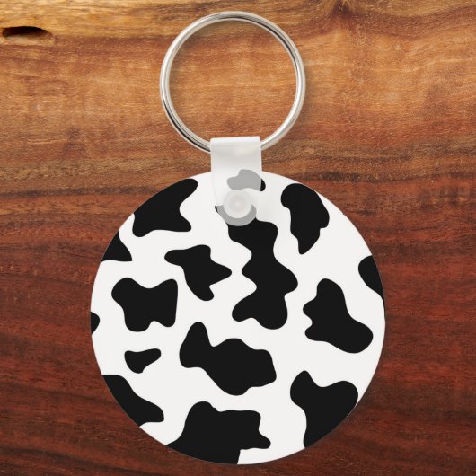 かわいいカウボーイ黒と白のファーム牛プリント キーホルダー (正面)