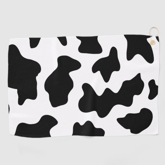 かわいいカウボーイ黒と白のファーム牛プリント ゴルフタオル (横)