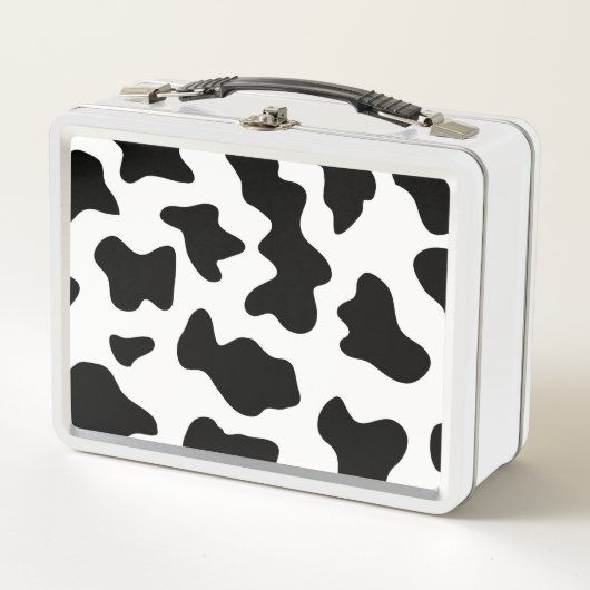 かわいいカウボーイ黒と白のファーム牛プリント メタルランチボックス (正面)
