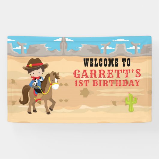 かわいいカウボーイ1st誕生日パーティー 横断幕 (横)