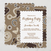 かわいいカウボーイ テーマ ブラウン 誕生日パーティー 招待状 (正面/裏面)