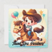 かわいいカウボーイ&ホースサンキュー誕生日 サンキューカード (正面)