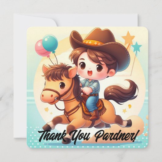かわいいカウボーイ&ホースサンキュー誕生日 サンキューカード (正面)