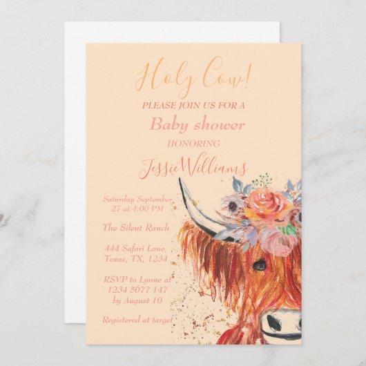 かわいいカウボーホカントリーベビーガールウェスタンフローラinv 招待状 (正面/裏面)