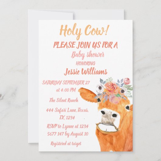 かわいいカウボーホカントリーベビーガールウェスタンフローラinv 招待状 (正面)