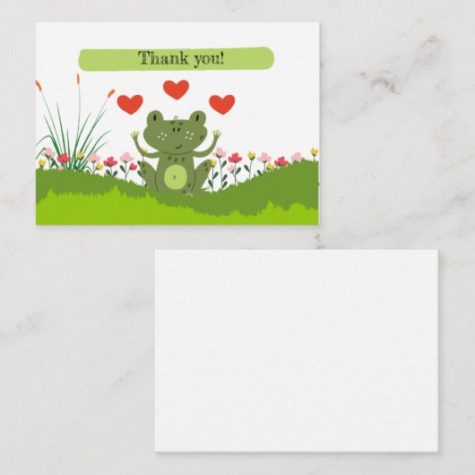 かわいいカエルありがとうハートと花 ノートカード (正面/裏面)