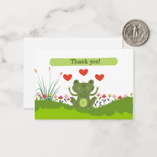 かわいいカエルありがとうハートと花 ノートカード (正面/裏面インサイチュ)