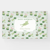 かわいいカエルがいる睡蓮の池 子供の誕生日パーティー 横断幕 (横)
