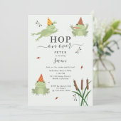 かわいいカエルがゆり池でお誕生日パーティーにホップオン！子供のお誕生日 招待状 (スタンド正面)