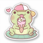 かわいいカエルがアイスクリームをなめる シール (正面)