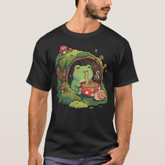 かわいいカエルがカントリーハウスでラーメンを食べる Tシャツ