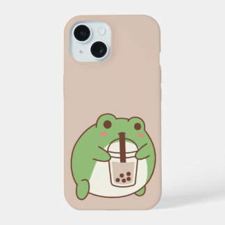 かわいいカエルがタピオカティーを飲んでいる | かわいい美意識 i iPhone 15ケース