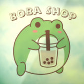 かわいいカエルがタピオカティーを飲んでいる ウィンドウサイン (シート3)
