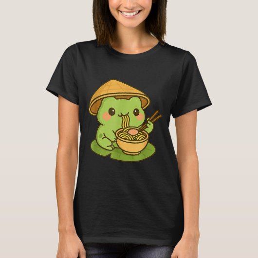 かわいいカエルがラーメンを食べる アニメ 日本のギフト 男性 女性 Tシャツ (正面)
