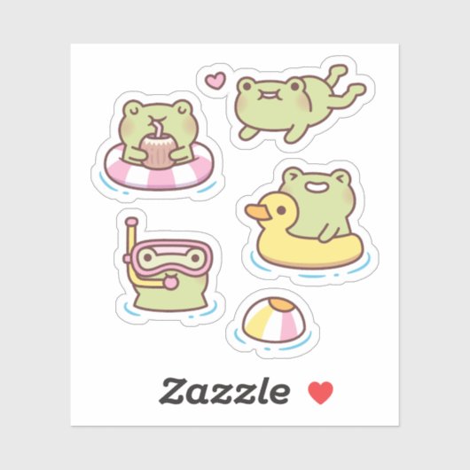 かわいいカエルが夏を楽しむステッカーセット シール (シート)
