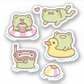 かわいいカエルが夏を楽しむステッカーセット シール (正面)