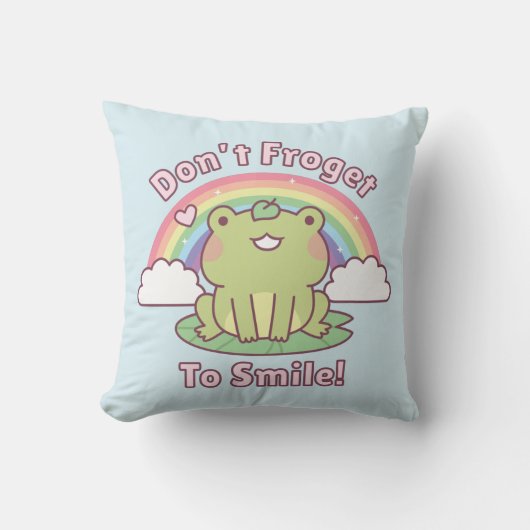 かわいいカエルが微笑むのを忘れない Room Decor クッション (正面)