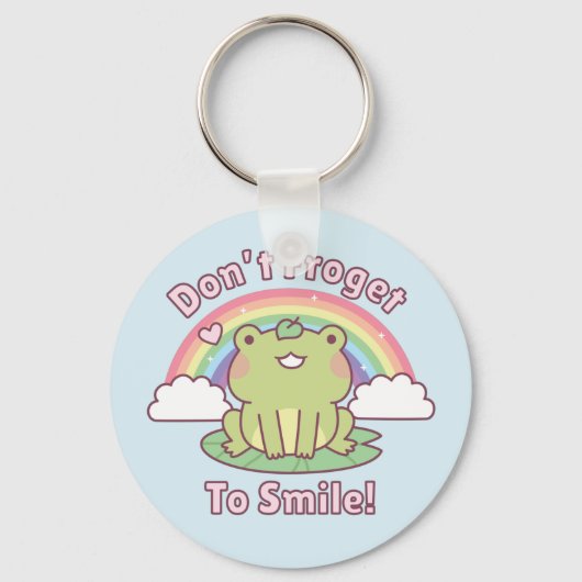 かわいいカエルが微笑む Don't Froget To Smile カエルジョーク キーホルダー (正面)