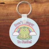 かわいいカエルが微笑む Don't Froget To Smile カエルジョーク キーホルダー (正面)