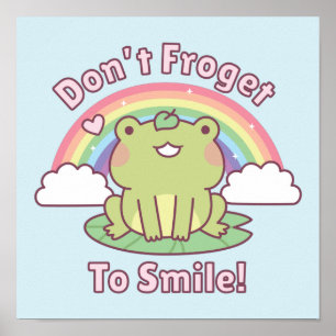 かわいいカエルが微笑む "Don't Froget to Smile!" ポスター