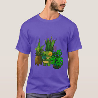 かわいいカエルが植物とオタマジャクシの世話をするアート Tシャツ