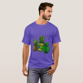 かわいいカエルが植物とオタマジャクシの世話をするアート Tシャツ (正面フル)
