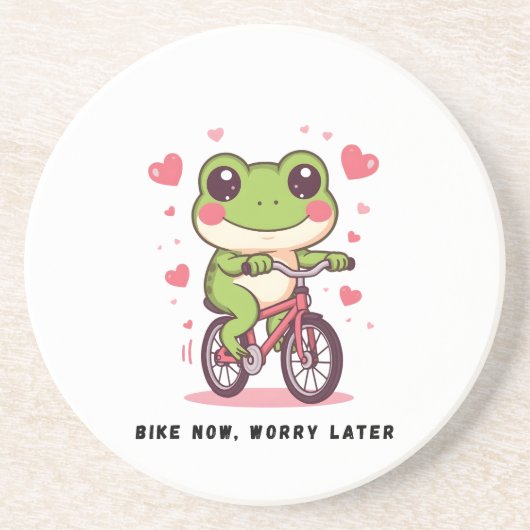 かわいいカエルが自転車に乗る | 面白いカエル好きへのギフト コースター (正面)