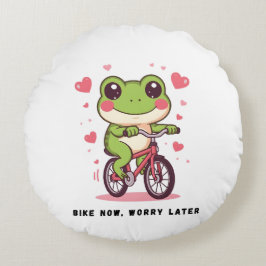 かわいいカエルが自転車に乗る | 面白いカエル好きへのギフト ラウンドクッション