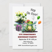 かわいいカエルが誕生日パーティーに飛び込む 招待状 (正面)